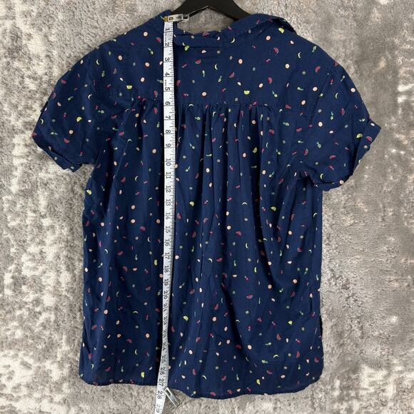 St Johns Bay Petite Size PL Fruit Print Casual Button Top Navy Short Sleeve - Picture 3 of 8